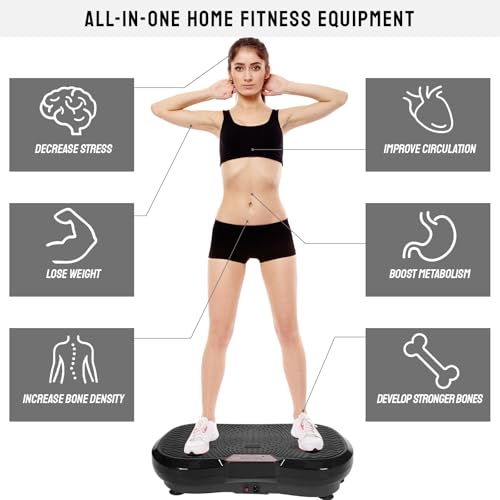 LIFERUN Vibrationsplatte 120 Intensitätsstufen + 10 Trainingsprogramme Leiser Motor Heimfitnessgerät Ganzkörpertraining Muskeltraining Massagegerät mit Fernbedienung und Trainingsgurt 180 kg (Schwarz) - 7