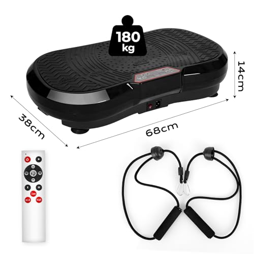 LIFERUN Vibrationsplatte 120 Intensitätsstufen + 10 Trainingsprogramme Leiser Motor Heimfitnessgerät Ganzkörpertraining Muskeltraining Massagegerät mit Fernbedienung und Trainingsgurt 180 kg (Schwarz) - 8