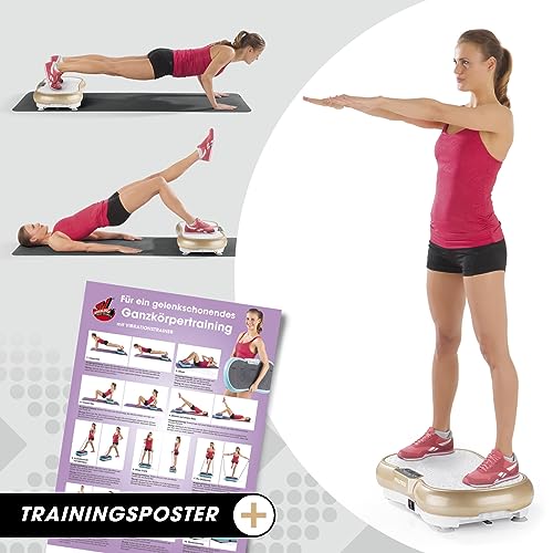 VITALmaxx Vibrationsplatte + Expanderbänder für Ganzkörpertraining zu Hause | 99 Vibrationsstufen | 10 voreingestellte Programme | Großes LCD-Display | rutschfest | 3 Vibrationszonen [Weiß-Champagner] - 5