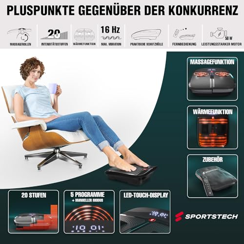 Sportstech 2in1-Vibrationsplatte 3D Massage & Fitness zuhause | Massagegerät mit Wärme gegen kalte Füße | Rüttelplatte für Sport & Abnehmen schnell + LED-Display | VX350 | Deutsche Qualitätsmarke - 4