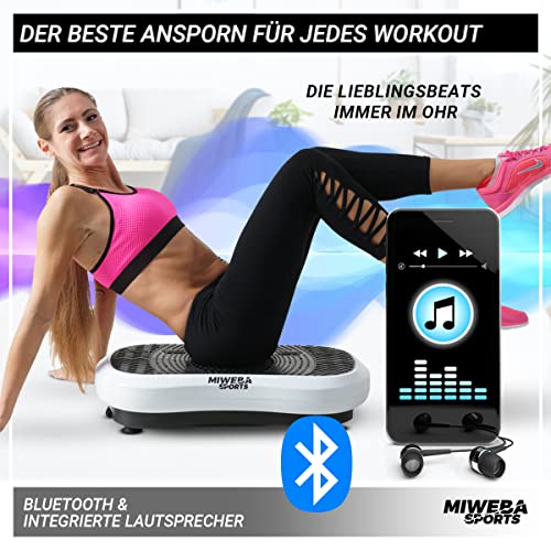 Miweba Sports Fitness 2D Vibrationsplatte MV100 | 3 Jahre Garantie - 250 Watt - 3 multidimensionale Vibrationszonen - Oszillierend - Abnehmen - Fettverbrenner - Fitnessgeräte für Zuhause (Schwarz) - 6