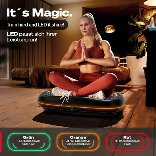 Sportstech 4D Premium Vibrationsplatte | Smart LED I 3 leise Motoren INext-Level Training mit Workout Sitz, Liegestützgriffe etc I Color Touch Display + Bluetooth I Fitness & Yoga für Zuhause |VP500 - 5