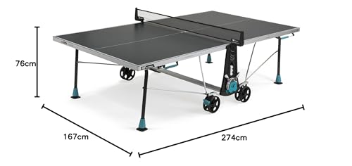 Cornilleau 300x - Outdoor Tischtennisplatte - Klappbar - Einfach zu bedienen - 5 mm Melaminharzplatte - TÜV geprüft -Tischtennistisch für draußen - Turniermaße - Grau - 10