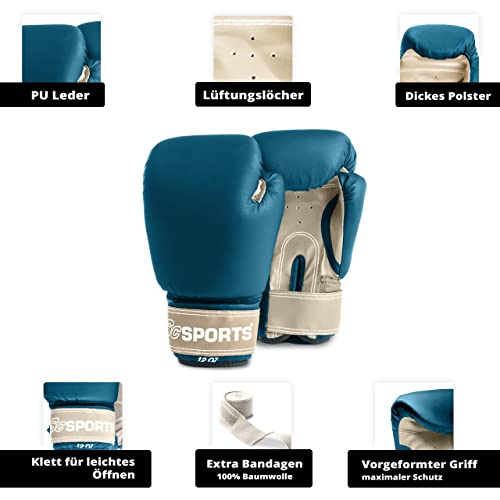 ScSPORTS® Boxsack - Set, 25kg, Gefüllt, mit Boxhandschuhen (12oz), Bandagen, Nylongurt, Tasche, PVC, Beige - Boxset, Boxsack-Set, Box-Set für Zuhause, Erwachsene, Boxing, Kickboxen, Boxen - 5