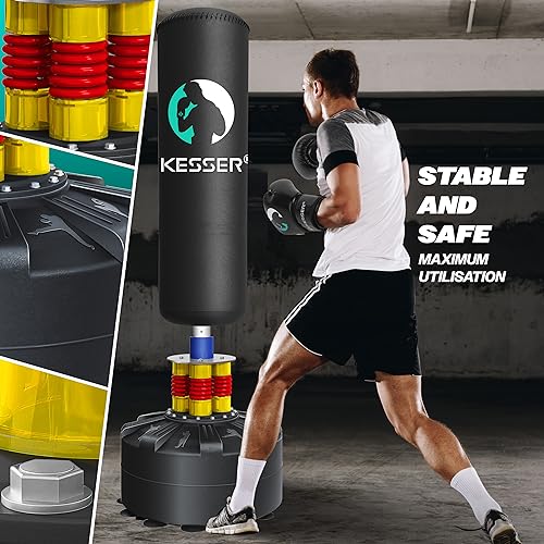 KESSER® Boxsack Set stehend Erwachsene mit Boxhandschuhe + Springseil, Kickboxsack, Freistehender Standboxsack MMA Boxpartner Boxing Trainer Fitness Boxsack mit Saugfuß Schwarz - 3
