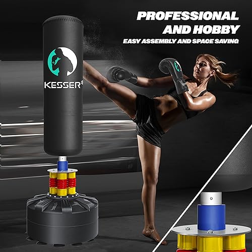 KESSER® Boxsack Set stehend Erwachsene mit Boxhandschuhe + Springseil, Kickboxsack, Freistehender Standboxsack MMA Boxpartner Boxing Trainer Fitness Boxsack mit Saugfuß Schwarz - 9