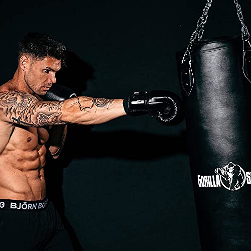 GORILLA SPORTS® Boxsack - 27kg / 37kg, Gefüllt, Hängend, mit Heavy Duty Vierpunkt-Stahlkette und 4 Karabinerhaken, Kunstleder, Schwarz - Punchingsäcke, Punching Bag, Sandsack, Boxing Bag, MMA - 3