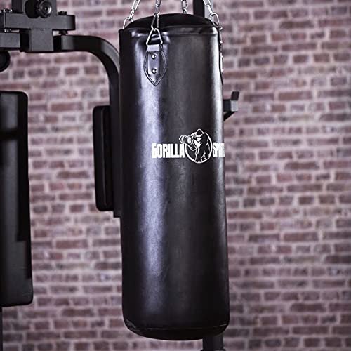 GORILLA SPORTS® Boxsack - 27kg / 37kg, Gefüllt, Hängend, mit Heavy Duty Vierpunkt-Stahlkette und 4 Karabinerhaken, Kunstleder, Schwarz - Punchingsäcke, Punching Bag, Sandsack, Boxing Bag, MMA - 6