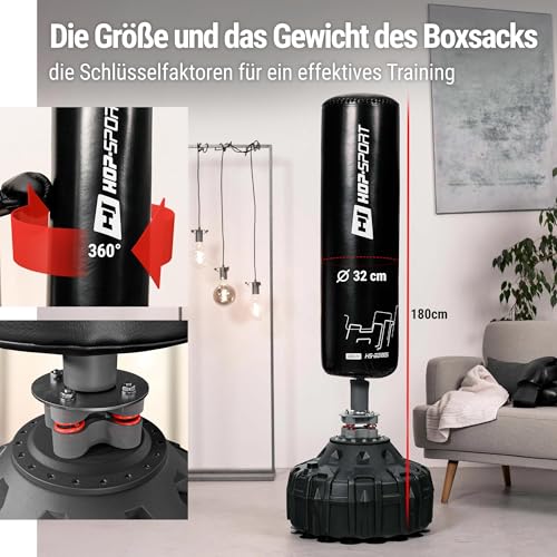 Hop-Sport Boxsack Stehend für Krafttraining, freistehender Boxsack 180 cm x ⌀ 32 cm - robust und stabil, Standboxsack - Erwachsene und Kinder - 2