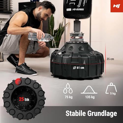 Hop-Sport Boxsack Stehend für Krafttraining, freistehender Boxsack 180 cm x ⌀ 32 cm - robust und stabil, Standboxsack - Erwachsene und Kinder - 5