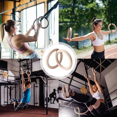 LIFERUN Turnringe Ringe Turnen Gymnastikringe, Olympische Gymnastik Rings mit Griffband, Verstellbaren Buckle Straps und Markierungen, Ringe Training für Full Body Workout (Wooden - 28 mm) - 5
