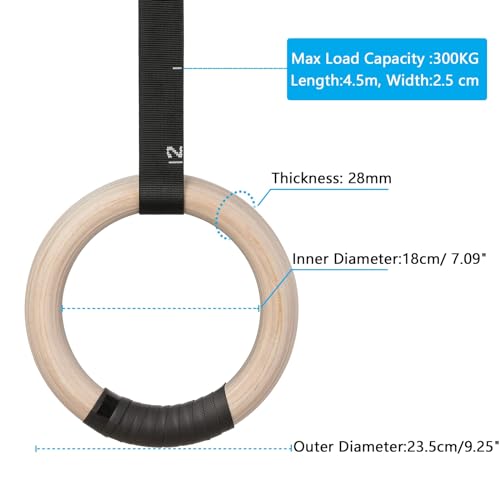 LIFERUN Turnringe Ringe Turnen Gymnastikringe, Olympische Gymnastik Rings mit Griffband, Verstellbaren Buckle Straps und Markierungen, Ringe Training für Full Body Workout (Wooden - 28 mm) - 6