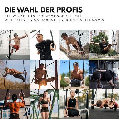 GORNATION Turnringe Holz, Gym Rings, Ringe für Calisthenics, Turnen, Fitness, Sport, Olympische Gymnastikringe mit Gurten & Tasche für Indoor & Outdoor Training - 5