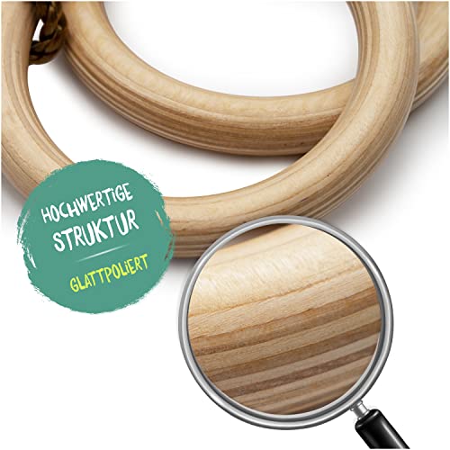 KLEINTOBER I premium Holz Turnringe für Kinder & Erwachsene I Outdoor & Indoor I Ringe I verstellbare Höhe I mit Anleitung für Fitness & Sport I mit Urkunde für Motivation I ideal für Geschenke - 3