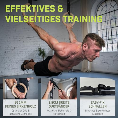 Wild Instincts® Premium Turnringe Holz 32mm mit WebApp/Trainingsringe mit Gurtbändern + Tasche/Ringe Training/Gymnastikringe zum Turnen/Calisthenics Ringe/Gymnastic Rings - 2