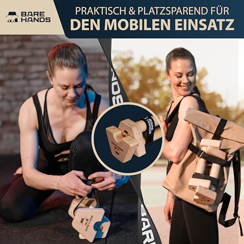 BARE HANDS Liegestützgriffe – 2x gelenksschonende & rutschfeste Holz Liegestützgriffe – Calisthenics Equipment für Indoor & Outdoor – Ideal für Handstand & Liegestütze - 4