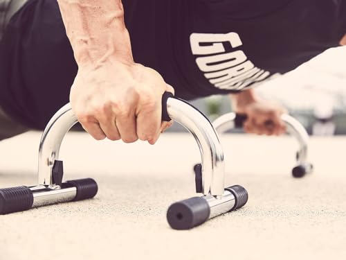 GORILLA SPORTS® Liegestützgriffe - 2er Set, rutschfest, Verchromt, Ergonomisch, Schaumstoffgriff - Push Up Griffe, Push up Bars, Liegestützen, Parallettes, Liegestützstangen - 8