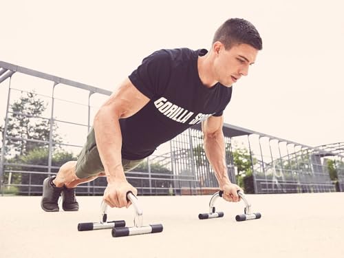GORILLA SPORTS® Liegestützgriffe - 2er Set, rutschfest, Verchromt, Ergonomisch, Schaumstoffgriff - Push Up Griffe, Push up Bars, Liegestützen, Parallettes, Liegestützstangen - 9