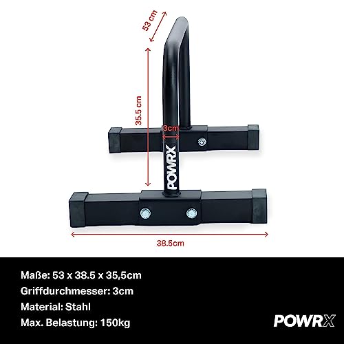 POWRX Dip Barren (Paar) inkl. Workout I Push Up Trainingsgerät Stand Bar I Dip Station I Fitness Rack I Dipstationen (Schwarz Matt, 53 x 38.5 x 35.5 cm) - 2