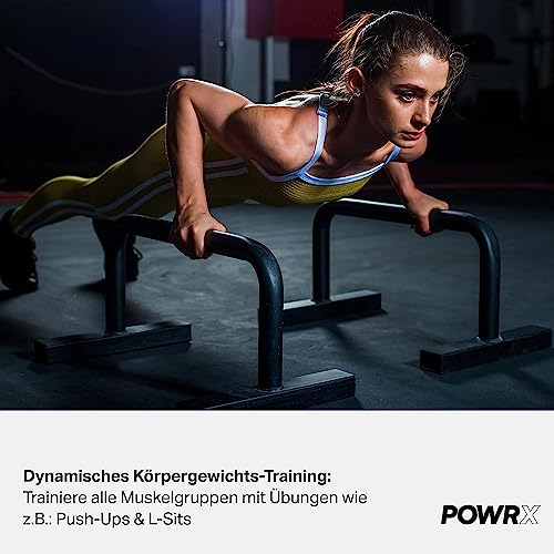 POWRX Dip Barren (Paar) inkl. Workout I Push Up Trainingsgerät Stand Bar I Dip Station I Fitness Rack I Dipstationen (Schwarz Matt, 53 x 38.5 x 35.5 cm) - 3