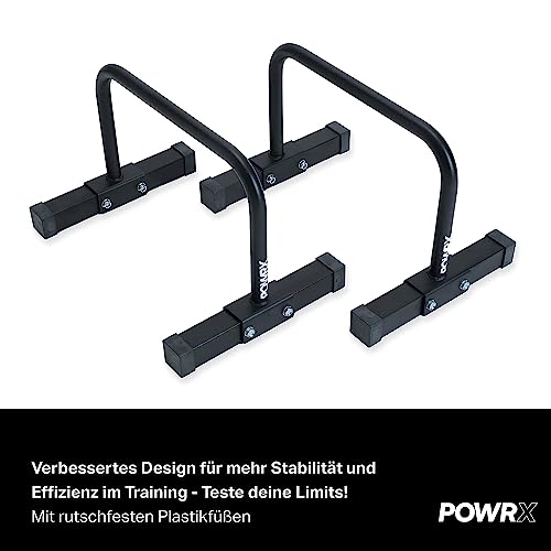 POWRX Dip Barren (Paar) inkl. Workout I Push Up Trainingsgerät Stand Bar I Dip Station I Fitness Rack I Dipstationen (Schwarz Matt, 53 x 38.5 x 35.5 cm) - 4