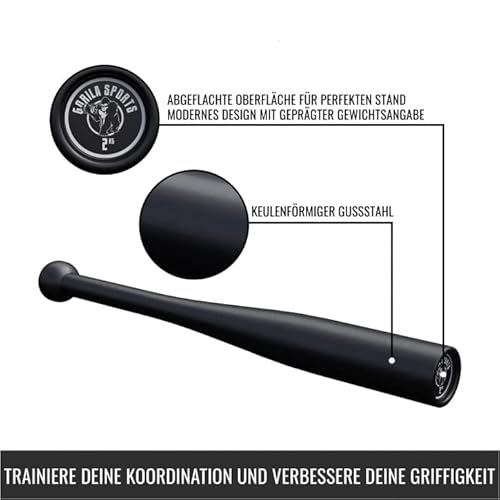 GORILLA SPORTS® Indian Clubbell - 2kg, 4kg, 6kg, 8kg, 10kg, 12kg, 15kg, 20kg Gewichte, Einzeln oder Set, aus Stahl, Schwarz - Indian Clubs, Schwungkeule, Turnkeule, Schwung-Keule - 6