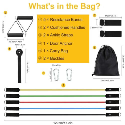 JATEKA Fitnessbänder 5er Set, Sports Resistance Fitness Bands 5 Widerstandsstufen, Widerstandsbänder mit Türanker, Griffe, Knöchelriemen, Tragbarer für Muskelaufbau und Pilates Männer Frauen - 6