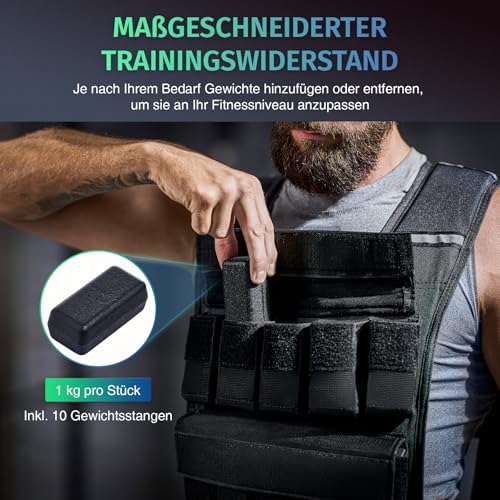 ZELUS Gewichtsweste Verstellbar Trainingweste mit 10 Einstellbaren Gewichten - 4