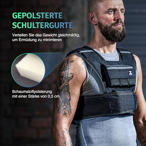 ZELUS Gewichtsweste Verstellbar Trainingweste mit 10 Einstellbaren Gewichten Laufweste für Damen und Herren Fitnessweste Sportweste Krafttrainingsjacke Weight Vest (0,5-10,5KG) - 5