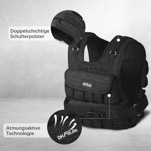 DH FitLife Verstellbare Gewichtsweste 20kg Kompakt u. Stabil zum Muskelaufbau u. Krafttraining | Weighted Vest | Laufweste Damen Herren | Fitnessweste Trainingsweste - 4