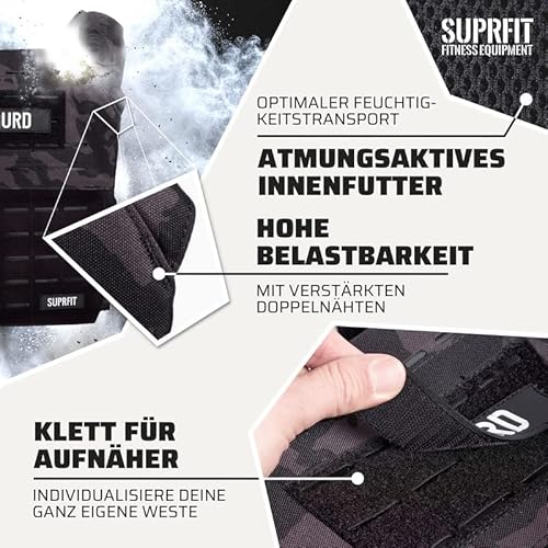 SUPRFIT Sigurd 3D Gewichtswesten für Männer & Frauen - erweiterbar bis 17kg, Trainingsweste mit 2X 4kg Gewichten für Kraft-& Cross Training oder Calisthenics, Weighted Vest, Weight Vest - Olive - 3