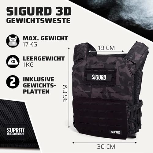 SUPRFIT Sigurd 3D Gewichtswesten für Männer & Frauen - erweiterbar bis 17kg, Trainingsweste mit 2X 4kg Gewichten für Kraft-& Cross Training oder Calisthenics, Weighted Vest, Weight Vest - Olive - 7