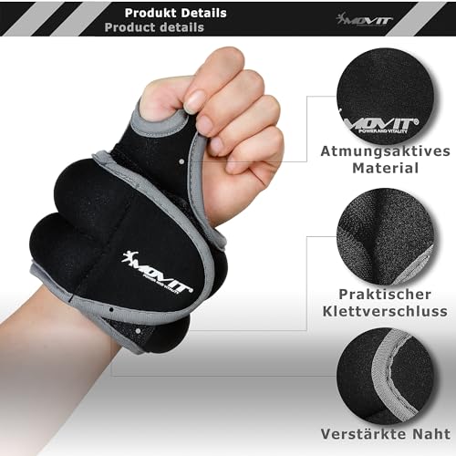 MOVIT 2er Set Neopren Gewichtsmanschetten mit Daumenschlaufen, 2x 1,0 kg, schwarz - 6