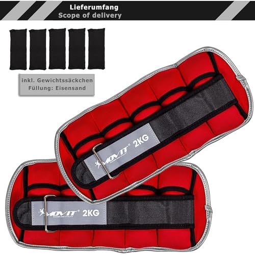 MOVIT 2er Set Gewichtsmanschetten Neopren mit Reflektoren, verstellbare Gewichte, 2x 2,0kg, rot - 3