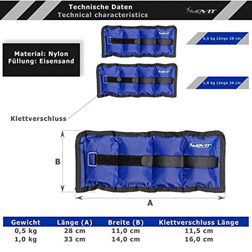 MOVIT 4er Set Gewichtsmanschetten, 2x 500g und 2x 1000g Laufgewichte für Fuß- und Handgelenke in 3 Farbvarianten Schwarz - 4