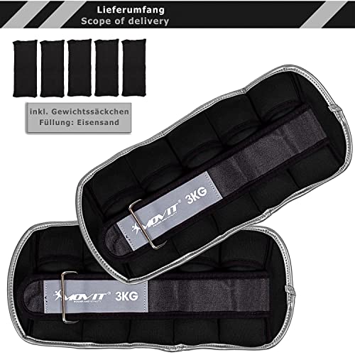 MOVIT 2er Set Gewichtsmanschetten Neopren mit Reflektoren, verstellbare Gewichte, 2x 3,0kg, schwarz - 3