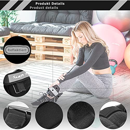 MOVIT 2er Set Gewichtsmanschetten Neopren mit Reflektoren, verstellbare Gewichte, 2x 3,0kg, schwarz - 6