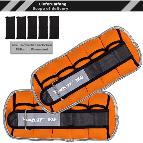 MOVIT 2er Set Gewichtsmanschetten Neopren mit Reflektoren, verstellbare Gewichte, 2x 1,0kg, orange - 3