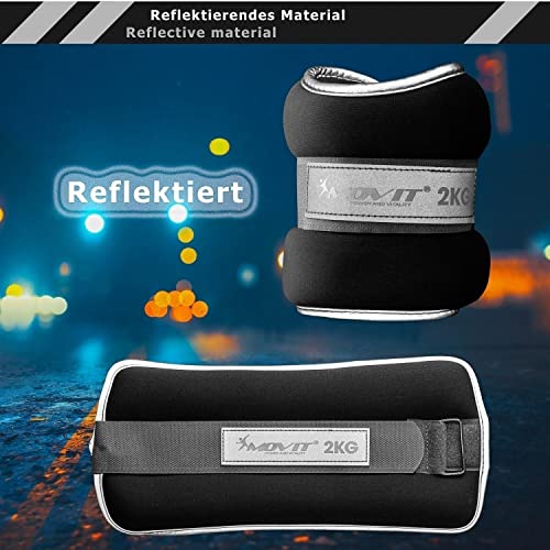 MOVIT® 2er Set Gewichtsmanschetten Neopren mit Reflektormaterial Laufgewichte für Hand- und Fußgelenke 2x 1,5 kg schwarz - 5