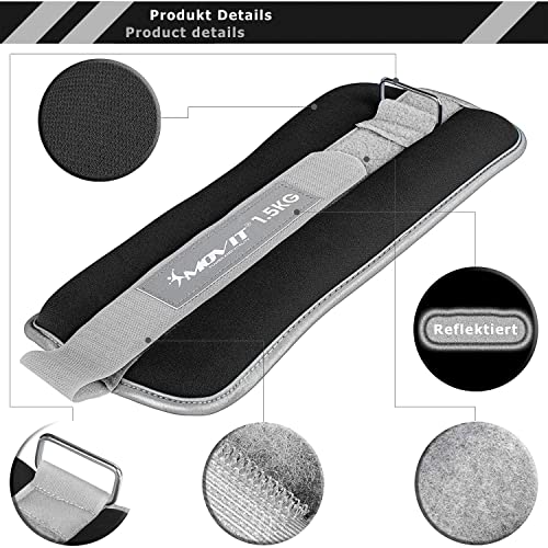 MOVIT® 2er Set Gewichtsmanschetten Neopren mit Reflektormaterial Laufgewichte für Hand- und Fußgelenke 2x 1,5 kg schwarz - 6