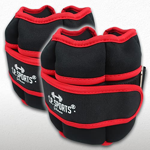C.P.Sports Verstellbare Gewichtsmanschetten 0,5kg - 2,5kg | 2er Set Gewichte Handgelenk, Knöchel, Arme, Beine | Laufgewichte Damen, Herren | Laufen, Fitness, Bodyweight Training, Gym | schwarz-rot - 2