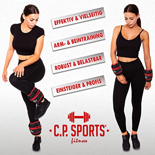 C.P.Sports Verstellbare Gewichtsmanschetten 0,5kg - 2,5kg | 2er Set Gewichte Handgelenk, Knöchel, Arme, Beine | Laufgewichte Damen, Herren | Laufen, Fitness, Bodyweight Training, Gym | schwarz-rot - 4