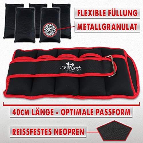 C.P.Sports Verstellbare Gewichtsmanschetten 0,5kg - 2,5kg | 2er Set Gewichte Handgelenk, Knöchel, Arme, Beine | Laufgewichte Damen, Herren | Laufen, Fitness, Bodyweight Training, Gym | schwarz-rot - 6