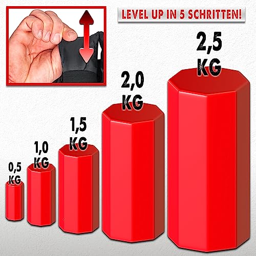 C.P.Sports Verstellbare Gewichtsmanschetten 0,5kg - 2,5kg | 2er Set Gewichte Handgelenk, Knöchel, Arme, Beine | Laufgewichte Damen, Herren | Laufen, Fitness, Bodyweight Training, Gym | schwarz-rot - 7