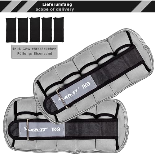 MOVIT 2er Set Gewichtsmanschetten Neopren mit Reflektoren, verstellbare Gewichte, 2x 1,0kg, grau - 3