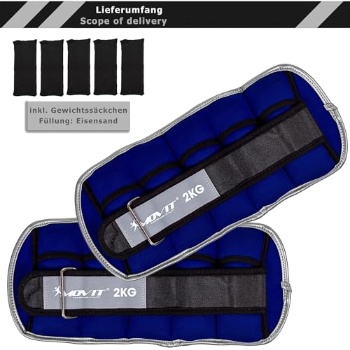 MOVIT 2er Set Gewichtsmanschetten Neopren mit Reflektoren, verstellbare Gewichte, 2x 2,0kg, blau - 3