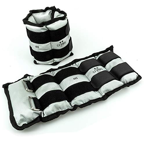 C.P. Sports 2er Set Gewichtsmanschetten für Hand- und Fußgelenke, 2X 0,5kg – 2X 1kg - 2X 1,5kg - 2X 2kg - 2X 2,5kg - 2X 3kg - 2X 4kg - 2X 5kg - 2X 6kg - Gewichte für Arme und Beine (2X 4,0kg) - 2