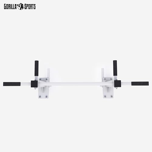 GORILLA SPORTS® Klimmzugstange - Deckenmontage, inkl. Montagematerial, bis 350 kg Belastbar, rutschfeste Griffe, Stabil, aus Stahl, Schwarz/Weiß - Pull Up Bar, Klimmzugstange Decke, Reckstange - 3