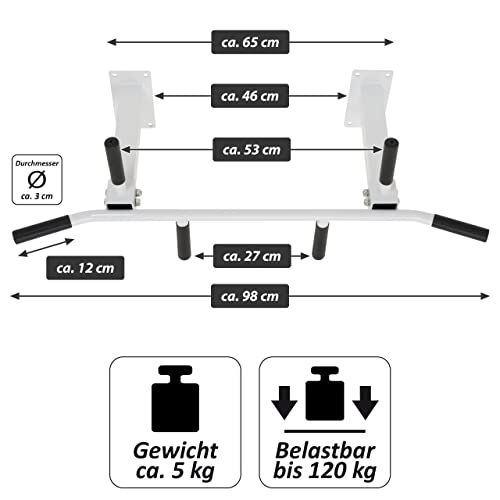 MAXXIVA Klimmzugstange für Deckenmontage hellgrau Workout Kraftübungen Bodybuilding Fitness-Training Reckstange Multifunktionen - 5