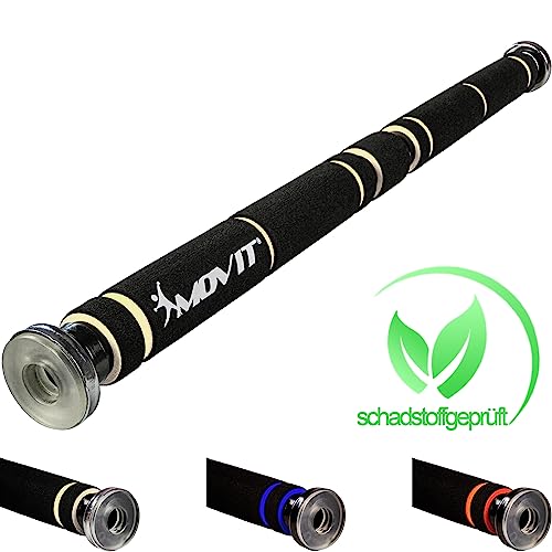 MOVIT Türreck Klimmzugstange zum Eindrehen, stufenlos anpassbar (62,5 – 100 cm), bis 350 kg belastbar, transparente Seitengummis, XXL Softgrip, Schwarz/Weiß - 2